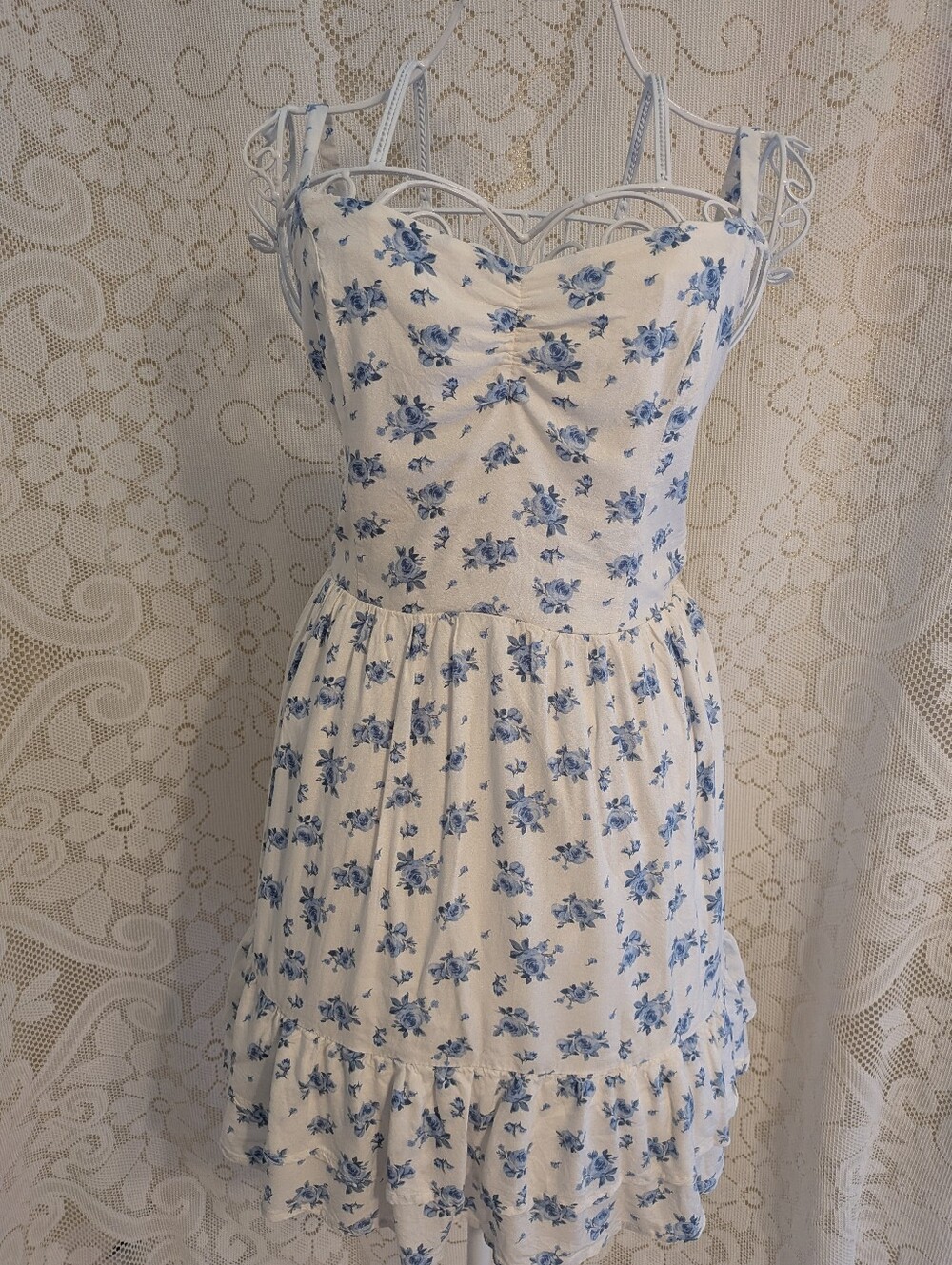Hollister White Mini Dress with Blue Floral Print